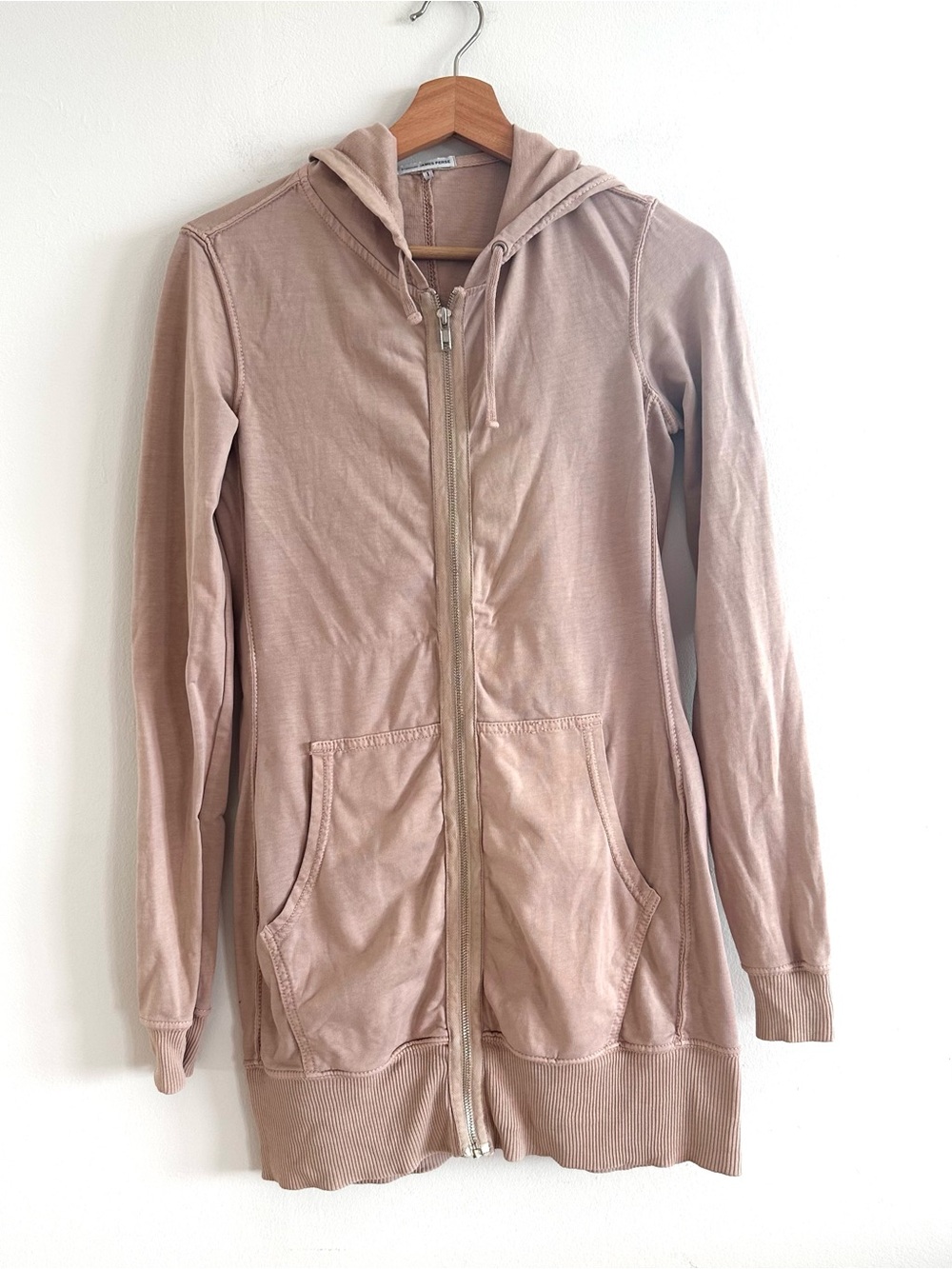 Standard James perse rose dust vintage French Terry zip-up longline hoodie